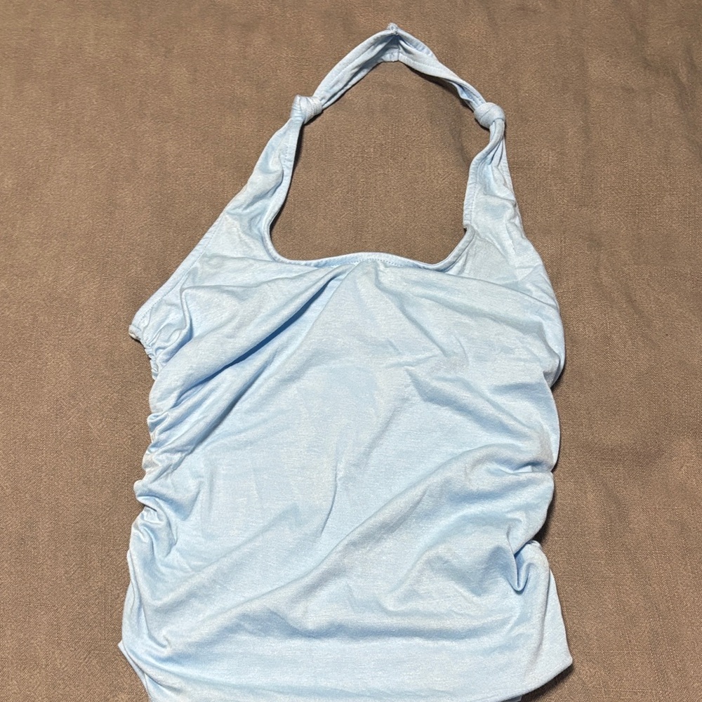 Light Blue Halter Tank Top with Knotted Strap